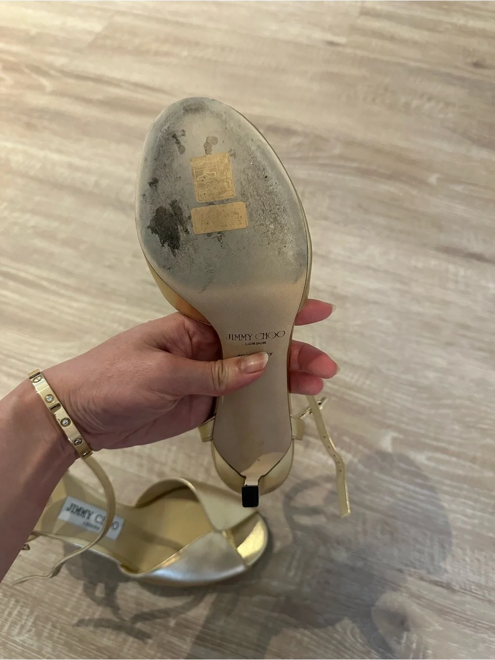Jimmy Choo Sacora 85 Gold Leather Heels